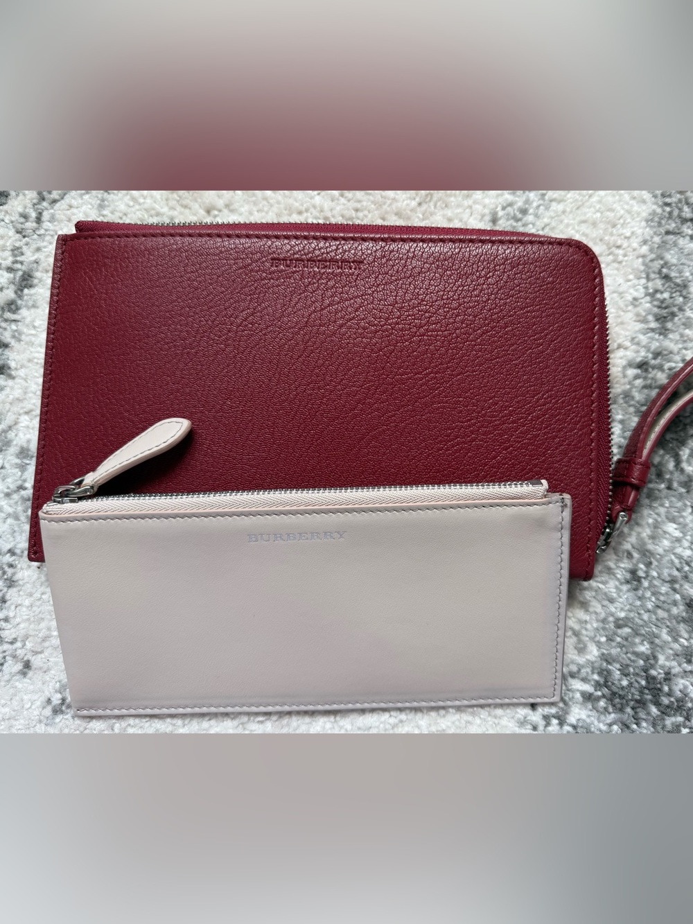 Burberry Two-Tone Leather Clutch - Burgundy and Light Pink